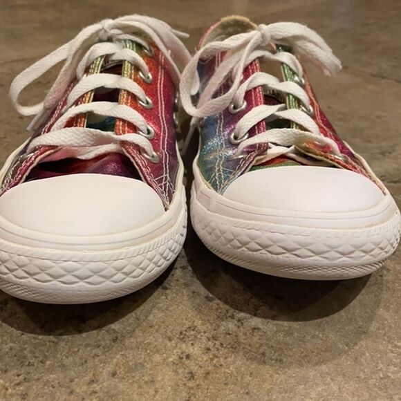 Converse All Star Pink Glitter Drip Low Top Sneakers Girls Junior 2 Rainbow - Picture 11 of 12